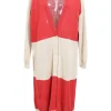 Coral-neutral striped cotton jersey knit V-neck long cardigan