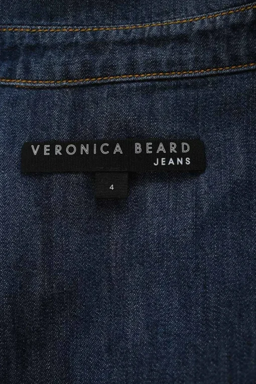 Cotton indigo denim button-front A-line shirt dress with classic collar and chest patch pocket appliqué