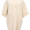 Cream acrylic-blend bouclé knit Imelda oversized drop-shoulder half-sleeve polo top with spread collar and concealed placket