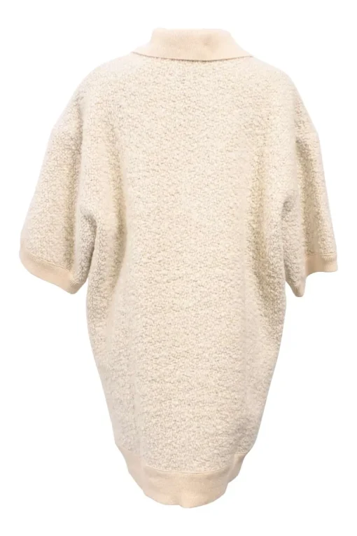 Cream acrylic-blend bouclé knit Imelda oversized drop-shoulder half-sleeve polo top with spread collar and concealed placket