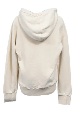 Cream and black screen-printed French terry logo hoodie