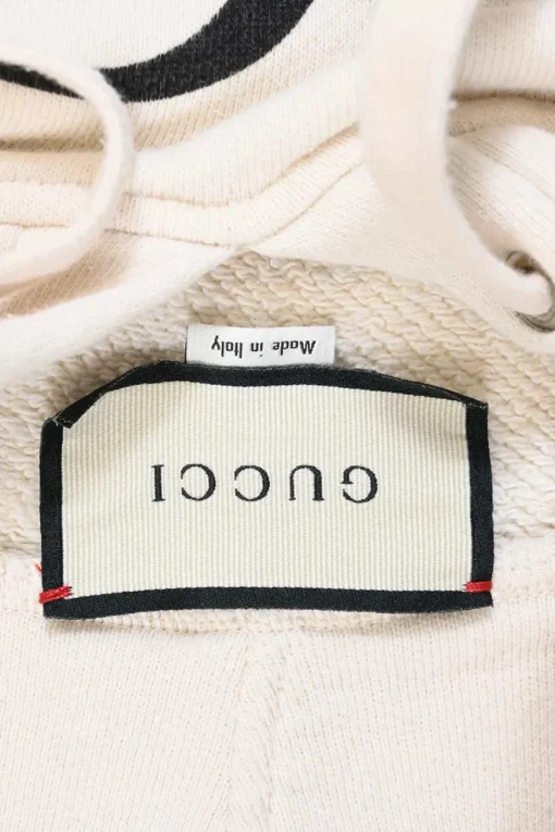 Cream and black screen-printed French terry logo hoodie