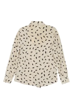 Cream and black silk novelty lip print classic collar button-front shirt