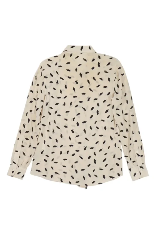 Cream and black silk novelty lip print classic collar button-front shirt