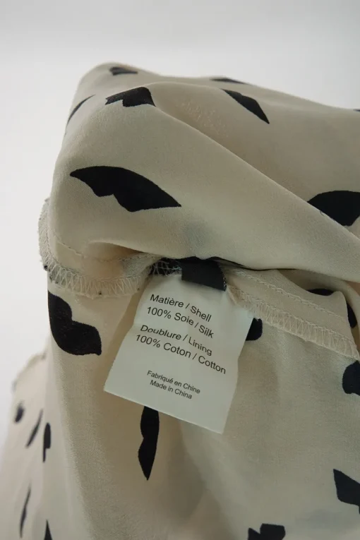 Cream and black silk novelty lip print classic collar button-front shirt