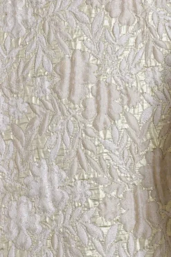 Cream and gold silk-blend floral brocade textured short sleeve tea-style mini dress