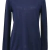 Cream and navy colour-block interlock jersey knit bateau neck pullover long sleeve top