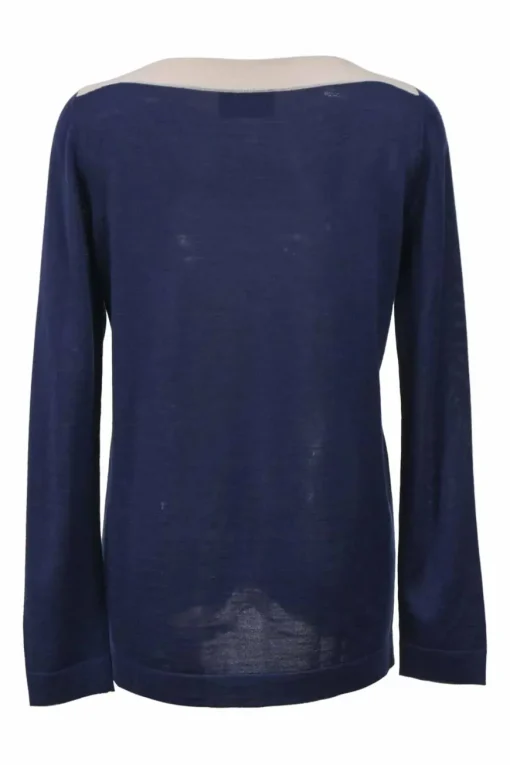 Cream and navy colour-block interlock jersey knit bateau neck pullover long sleeve top