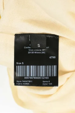 Cream and yellow convertible crewneck sweater with detachable sleeves
