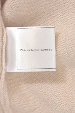 Cream cashmere knit open-front cardigan with contrasting tricolour rope trim
