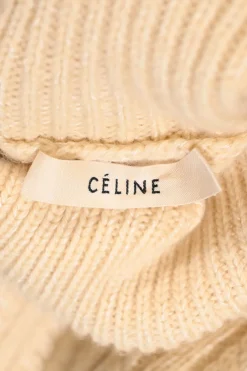 Cream cashmere-blend cable knit cropped turtleneck sweater with half sleeves