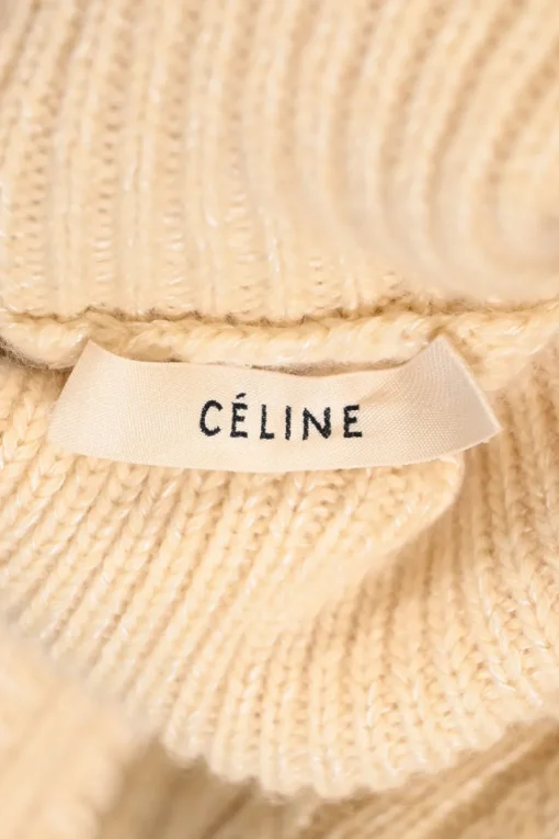 Cream cashmere-blend cable knit cropped turtleneck sweater with half sleeves