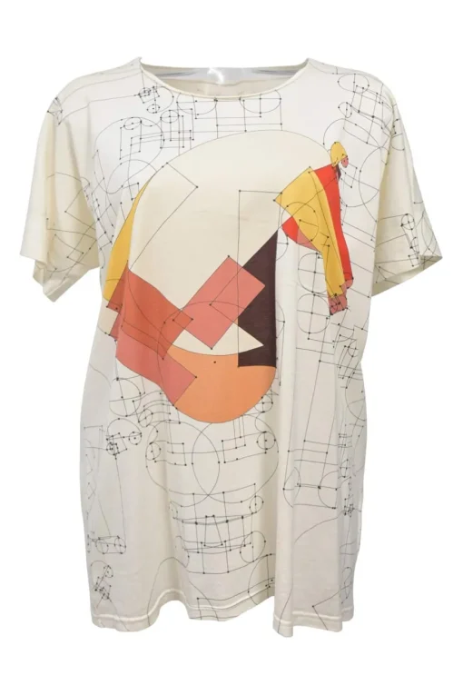 Cream cotton jersey knit 'Echec au Roi' print pullover T-shirt featuring original artwork by Benoît-Pierre Emery