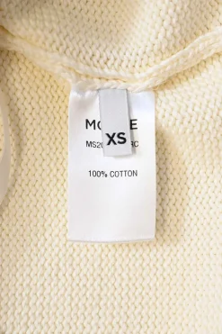 Cream cotton knit asymmetrical ribbon-tie neck cardigan