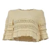 Cream cotton-blend cropped swing-style scallop tiered pointelle top
