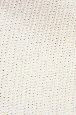 Cream cotton-blend open knit slip dress with loop fringe hem detailing