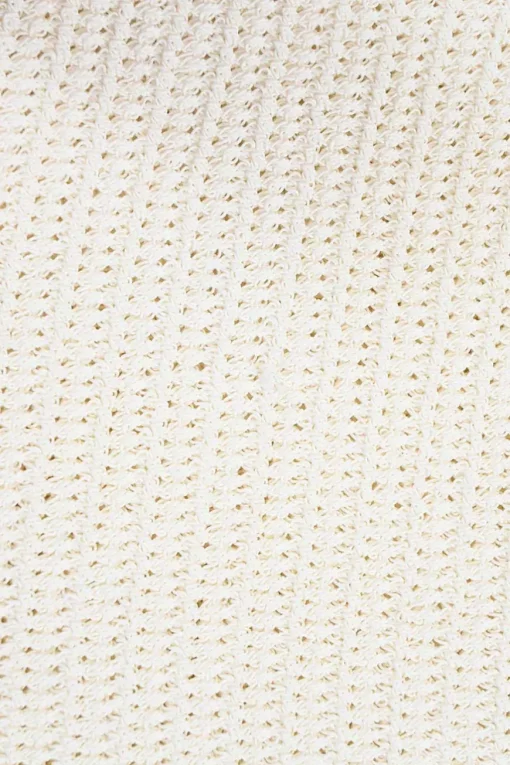 Cream cotton-blend open knit slip dress with loop fringe hem detailing