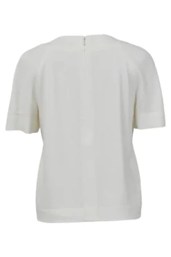 Cream embellished acetate-blend short sleeve pleated blouse
