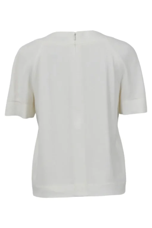 Cream embellished acetate-blend short sleeve pleated blouse