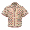 Cream floral cotton-blend jacquard short-sleeve Cuban shirt with patch pocket detailing