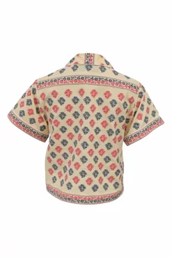 Cream floral cotton-blend jacquard short-sleeve Cuban shirt with patch pocket detailing