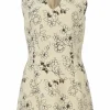 Cream floral-embroidered wool bouclé tweed V-neck peplum blouse