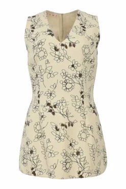 Cream floral-embroidered wool bouclé tweed V-neck peplum blouse