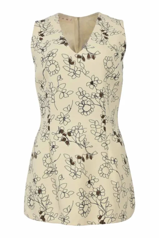 Cream floral-embroidered wool bouclé tweed V-neck peplum blouse