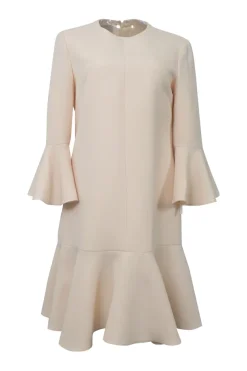 Cream flounce shift dress with three-quarter length sleeves