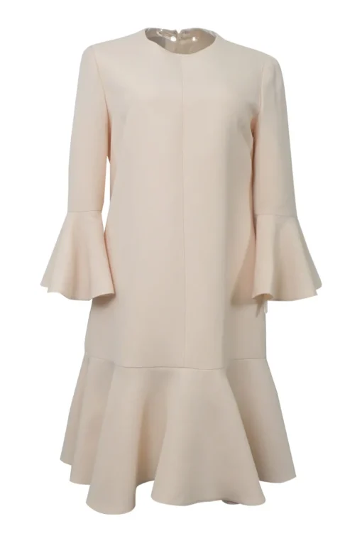 Cream flounce shift dress with three-quarter length sleeves