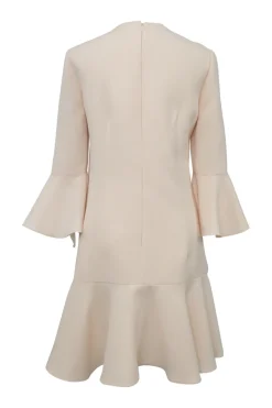 Cream flounce shift dress with three-quarter length sleeves
