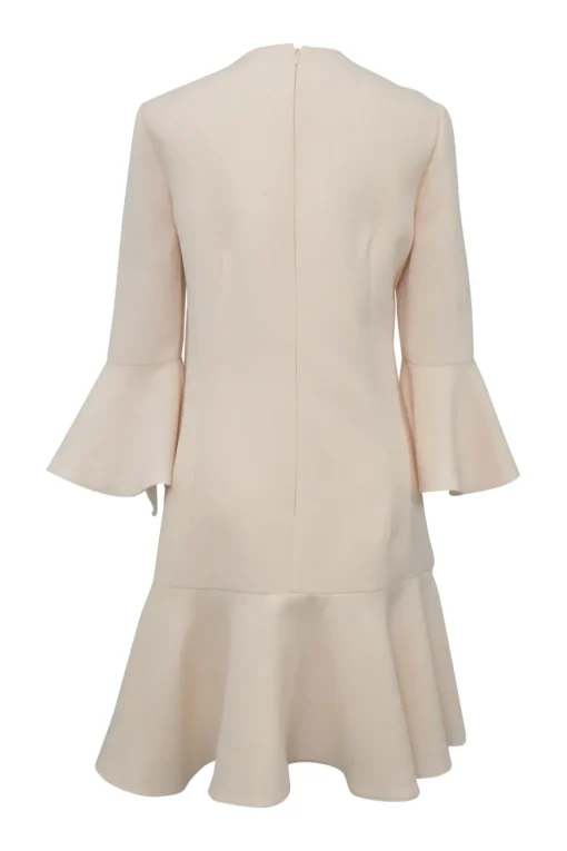 Cream flounce shift dress with three-quarter length sleeves