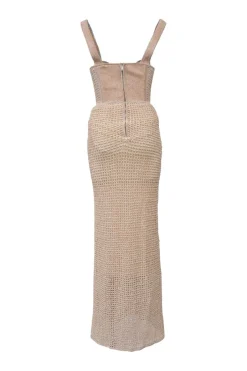 Cream marled crochet double-cup corset bustier gown