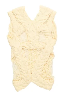 Cream merino wool low-gauge cable knit gilet