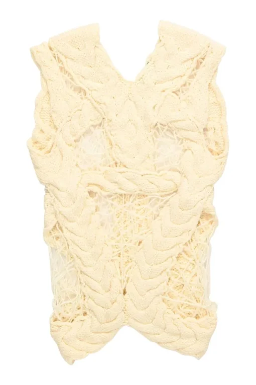 Cream merino wool low-gauge cable knit gilet
