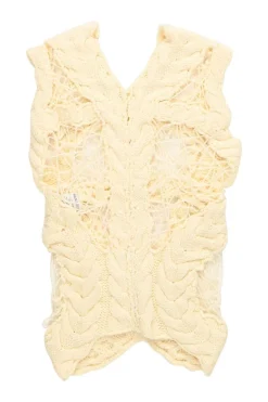 Cream merino wool low-gauge cable knit gilet