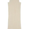 Cream polyester square neckline pullover plissé tank dress
