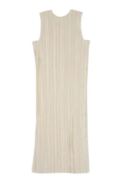 Cream polyester square neckline pullover plissé tank dress