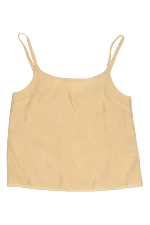 Cream polyester-blend feather jacquard camisole with detachable metallic floral brooch