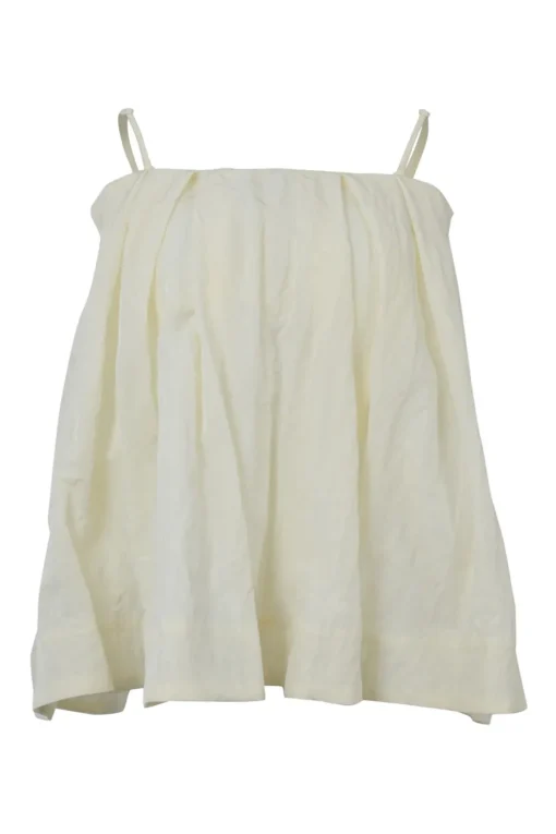 Cream ripstop polyamide cold-shoulder swing-style blouse