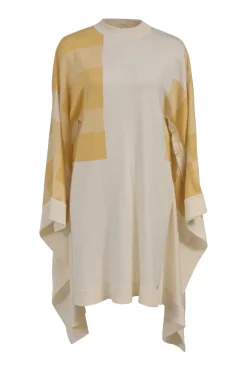 Cream silk-blend mock neck batwing sleeve cape top