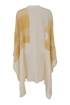 Cream silk-blend mock neck batwing sleeve cape top