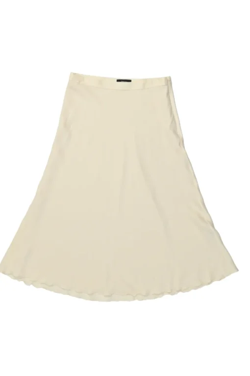 Cream silk-blend pull-on midi slip skirt with lettuce hem