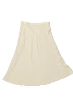 Cream silk-blend pull-on midi slip skirt with lettuce hem