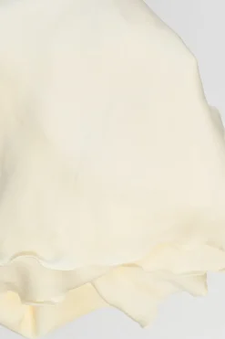 Cream silk-blend pull-on midi slip skirt with lettuce hem
