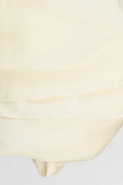 Cream silk-blend pull-on midi slip skirt with lettuce hem