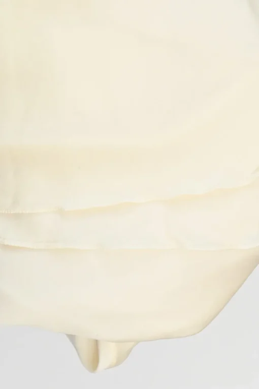 Cream silk-blend pull-on midi slip skirt with lettuce hem