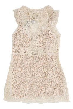 Cream sleeveless lace beaded top