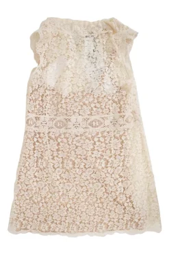 Cream sleeveless lace beaded top