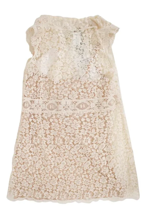 Cream sleeveless lace beaded top